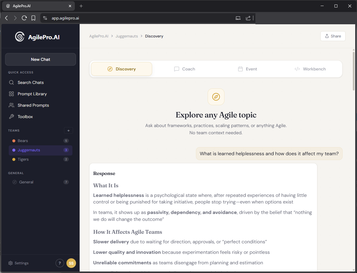 Discovery mode — explore any Agile topic